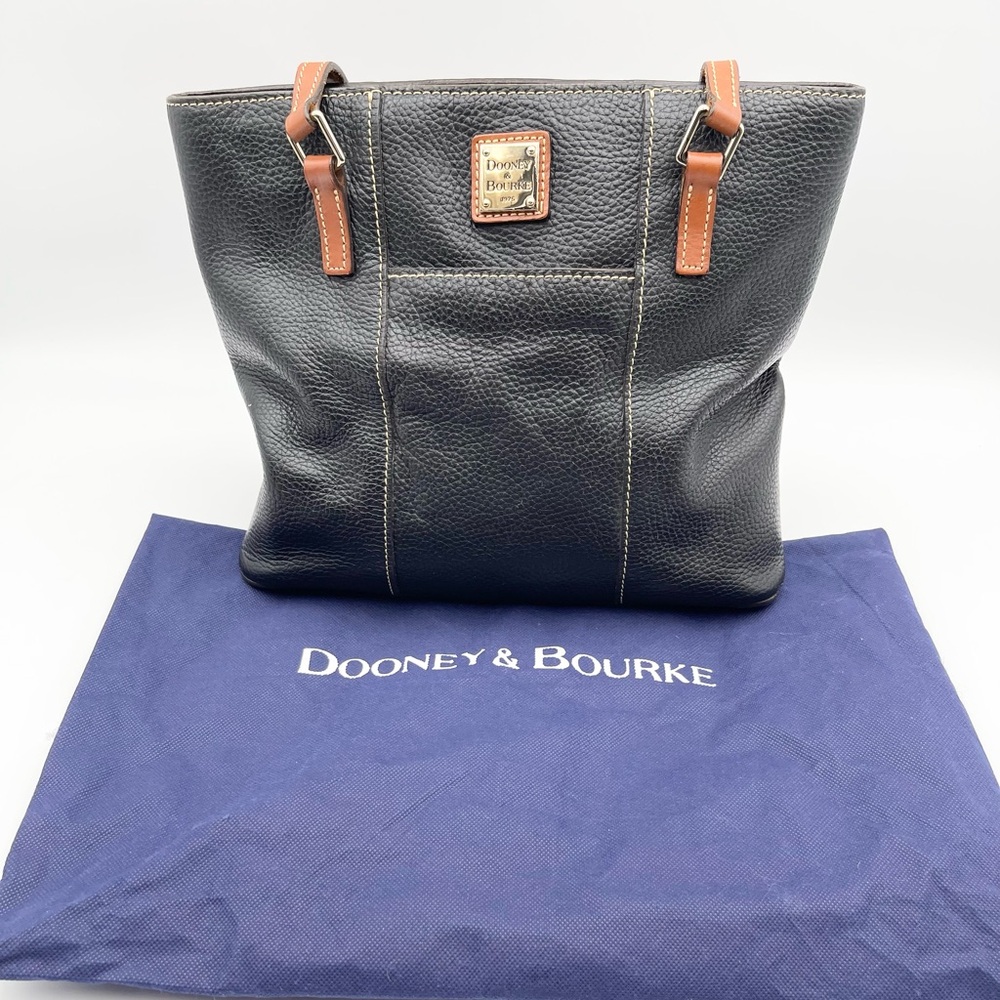 Dooney & Bourke Black Leather Tote with Brown Trim